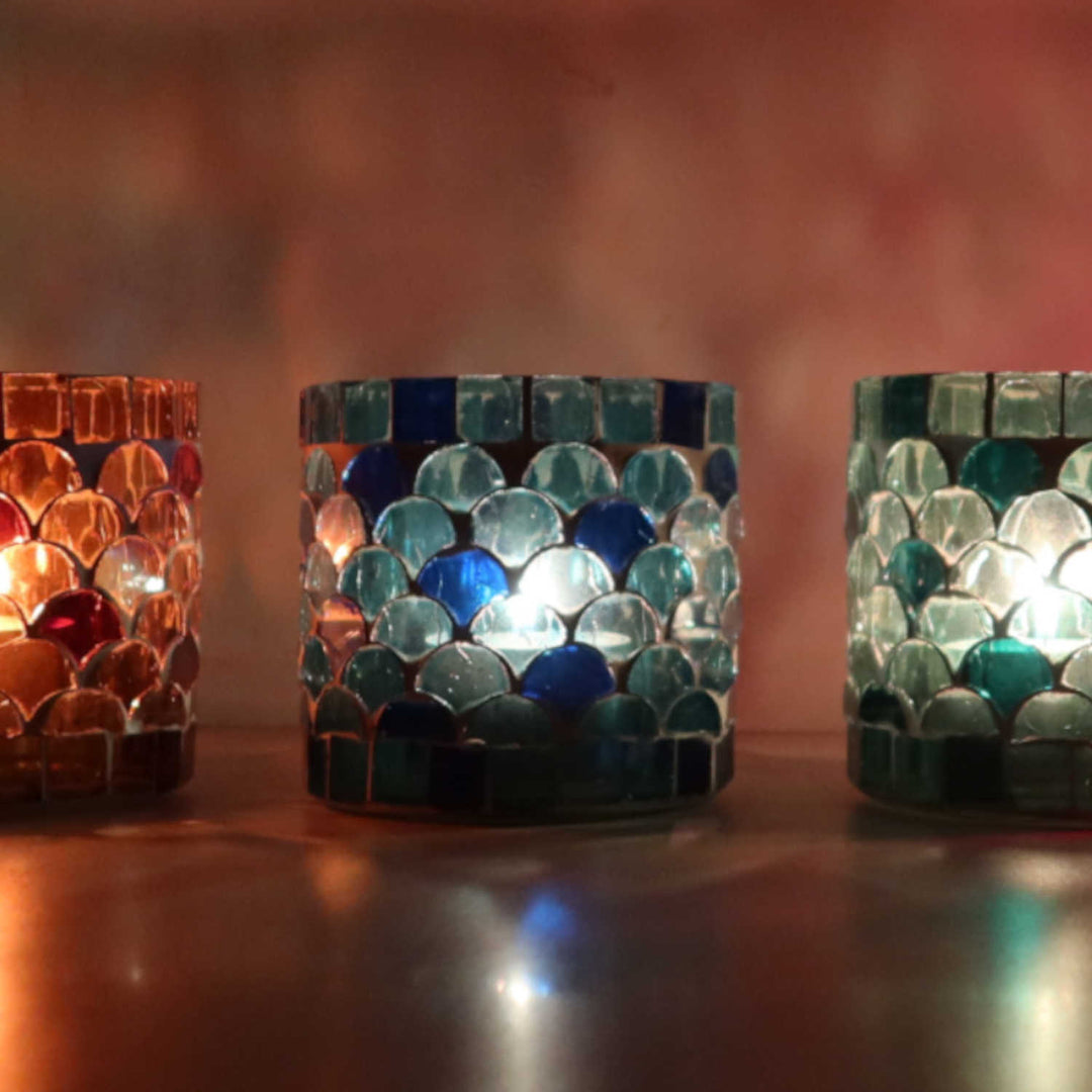 Juego de 5 faroles orientales con mosaico Atenas S