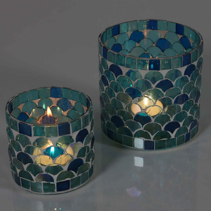 Portavelas mosaico oriental Atenas azul claro