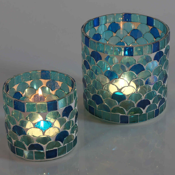 Portavelas mosaico oriental Atenas azul claro