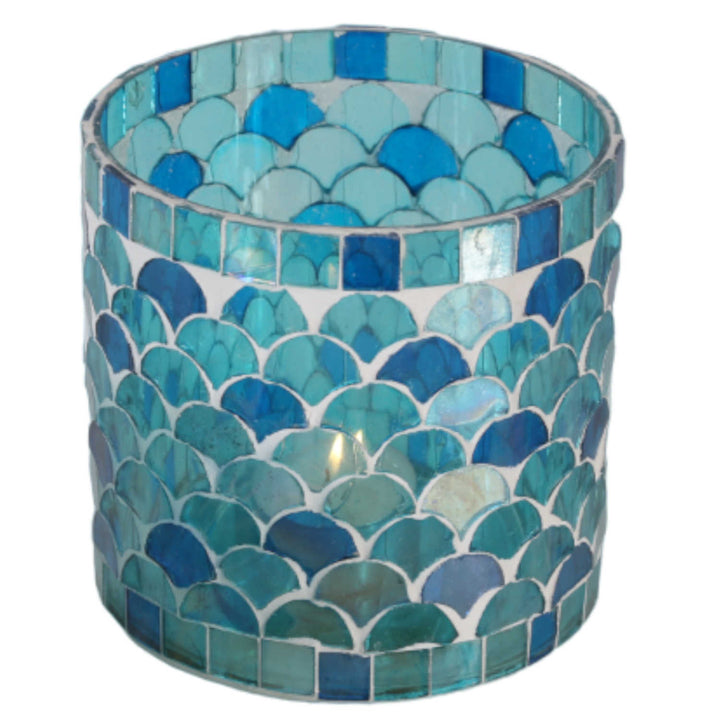 Portavelas mosaico oriental Atenas azul claro