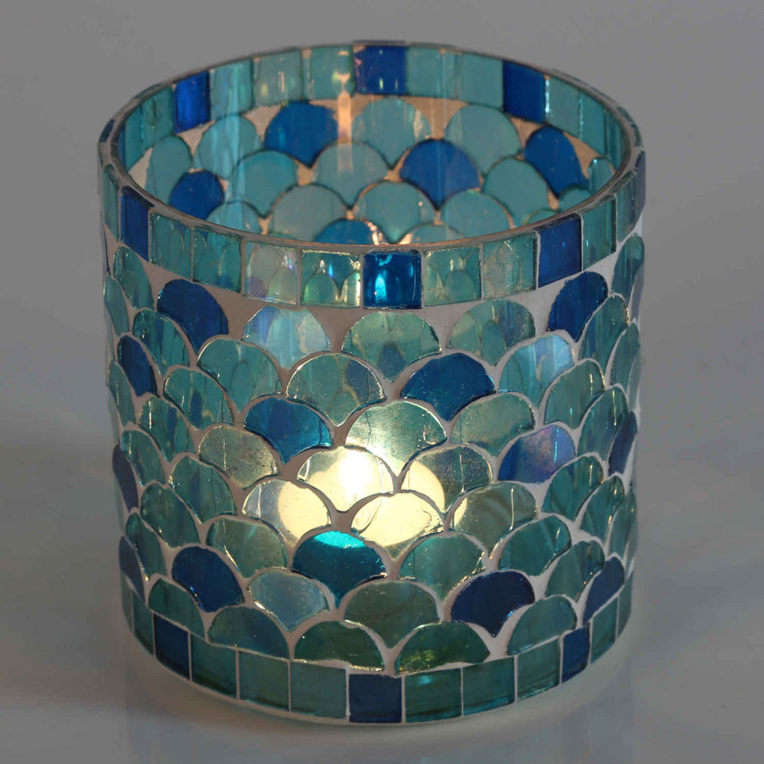 Portavelas mosaico oriental Atenas azul claro