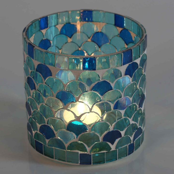 Portavelas mosaico oriental Atenas azul claro