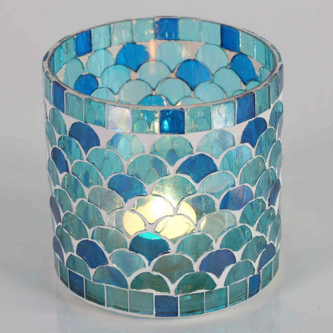 Portavelas mosaico oriental Atenas azul claro