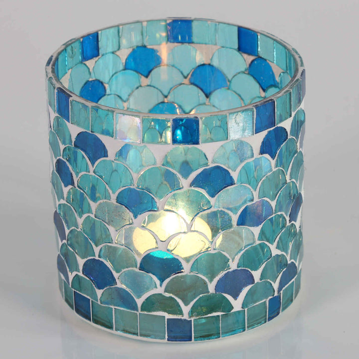 Portavelas mosaico oriental Atenas azul claro