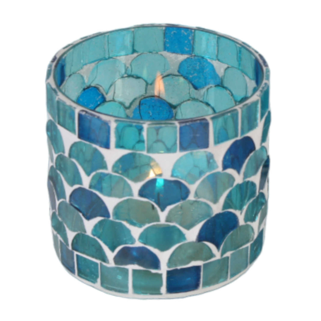 Portavelas mosaico oriental Atenas azul claro
