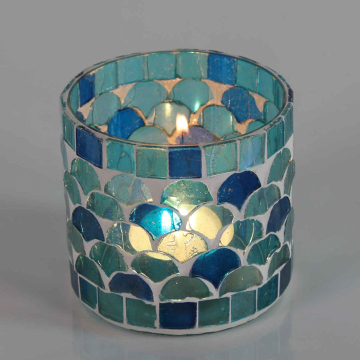 Portavelas mosaico oriental Atenas azul claro