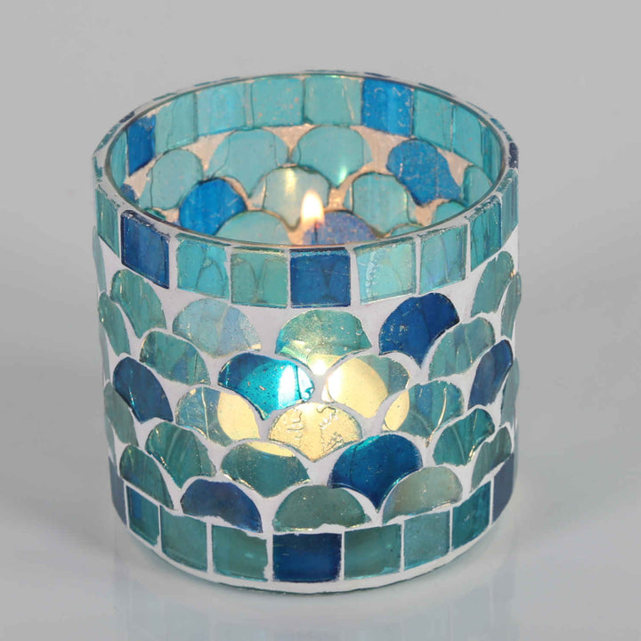Portavelas mosaico oriental Atenas azul claro