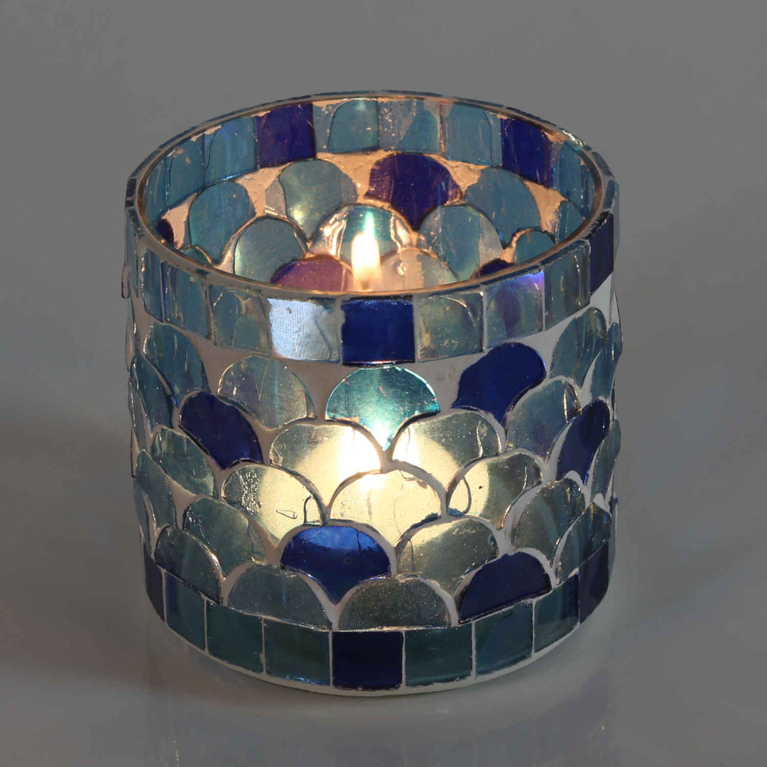 Portavelas mosaico oriental Atenas azul oscuro