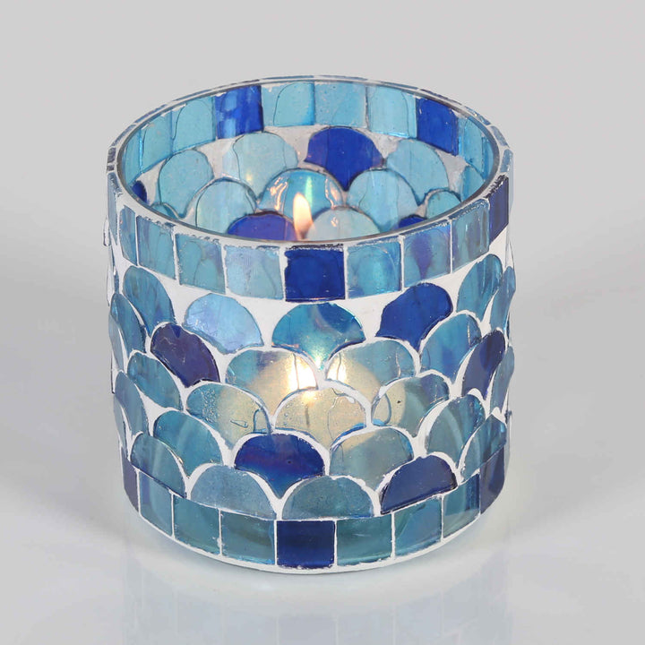 Portavelas mosaico oriental Atenas azul oscuro