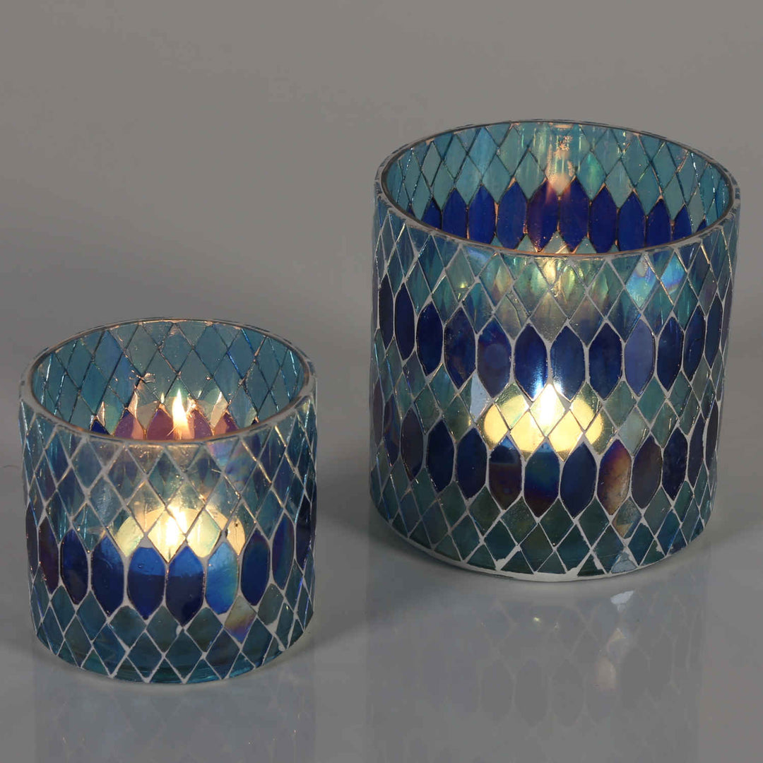 Portavelas marroquí con mosaico Rayan azul oscuro