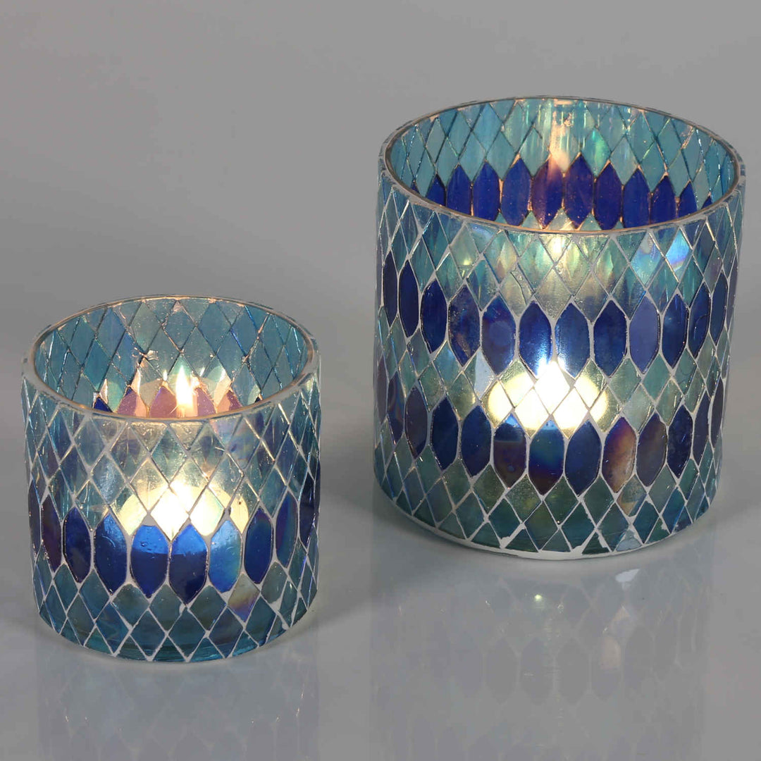 Portavelas marroquí con mosaico Rayan azul oscuro