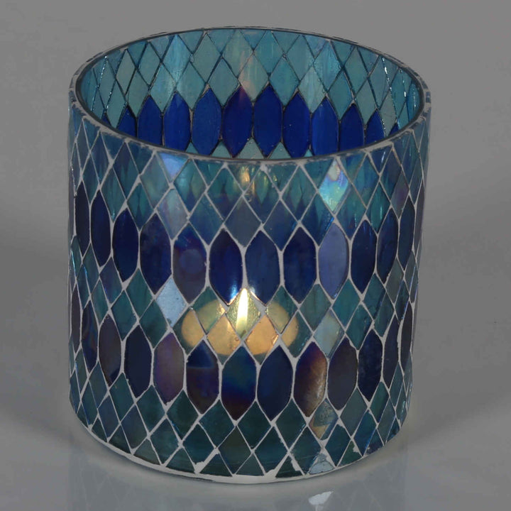 Portavelas marroquí con mosaico Rayan azul oscuro