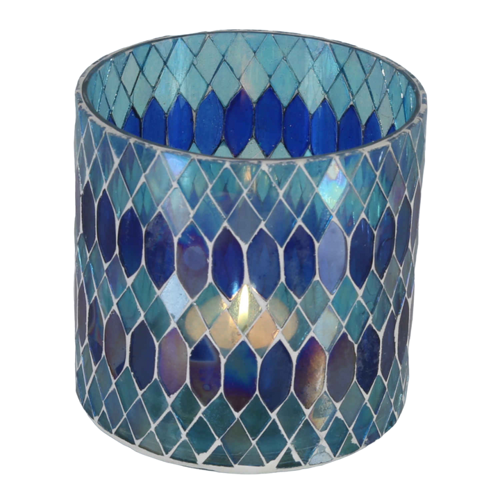 Portavelas marroquí con mosaico Rayan azul oscuro