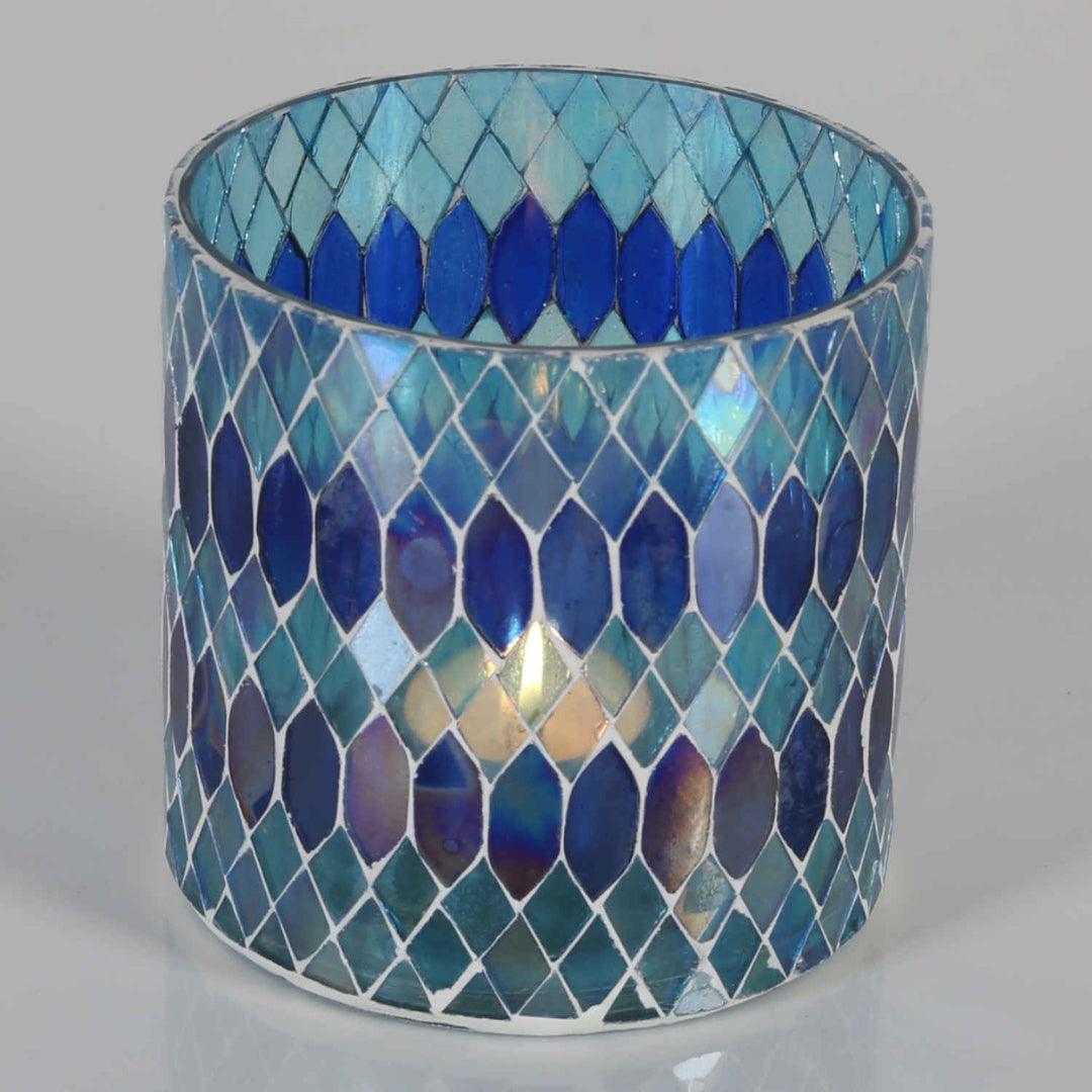 Portavelas marroquí con mosaico Rayan azul oscuro