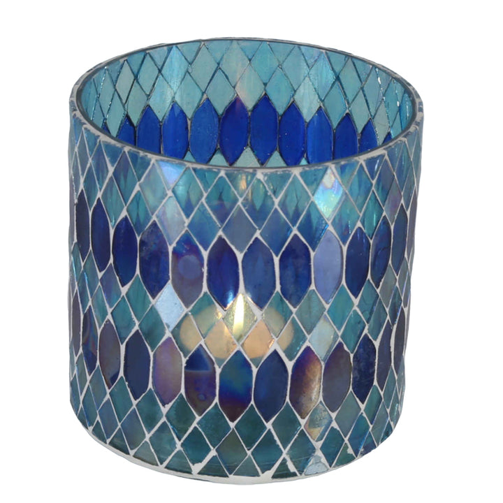 Portavelas marroquí con mosaico Rayan azul oscuro