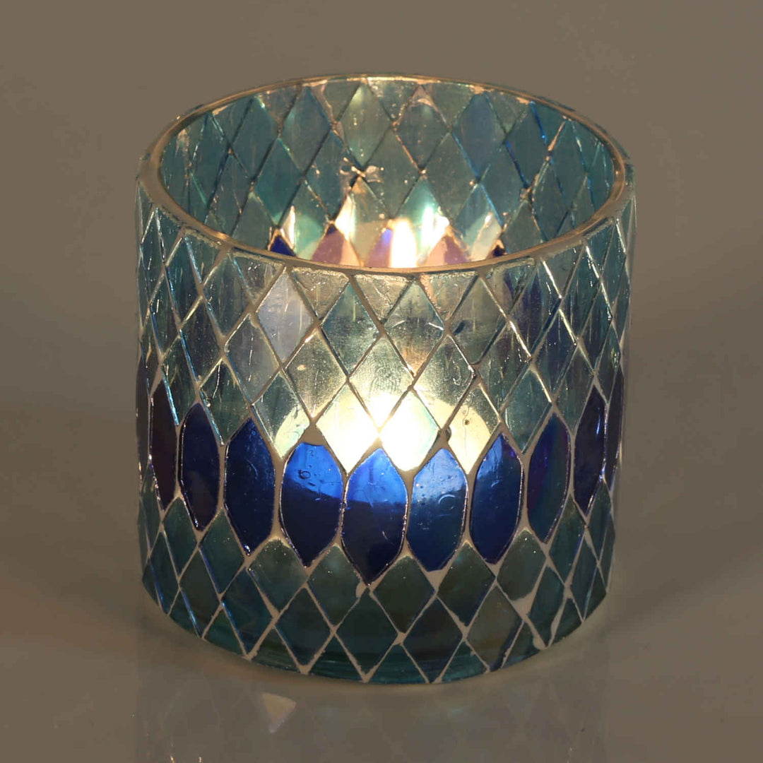Portavelas marroquí con mosaico Rayan azul oscuro