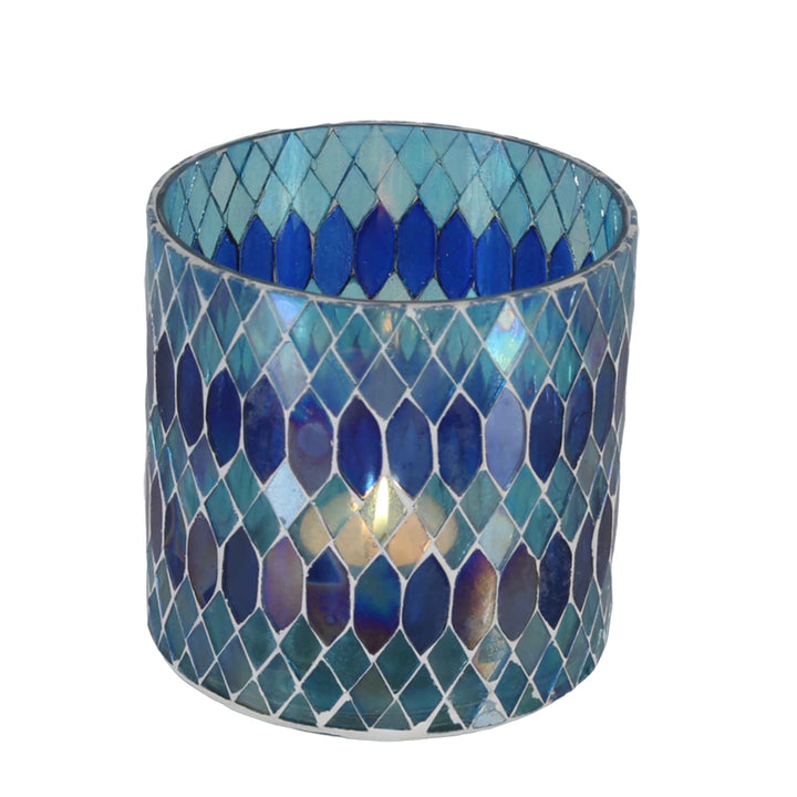 Portavelas marroquí con mosaico Rayan azul oscuro