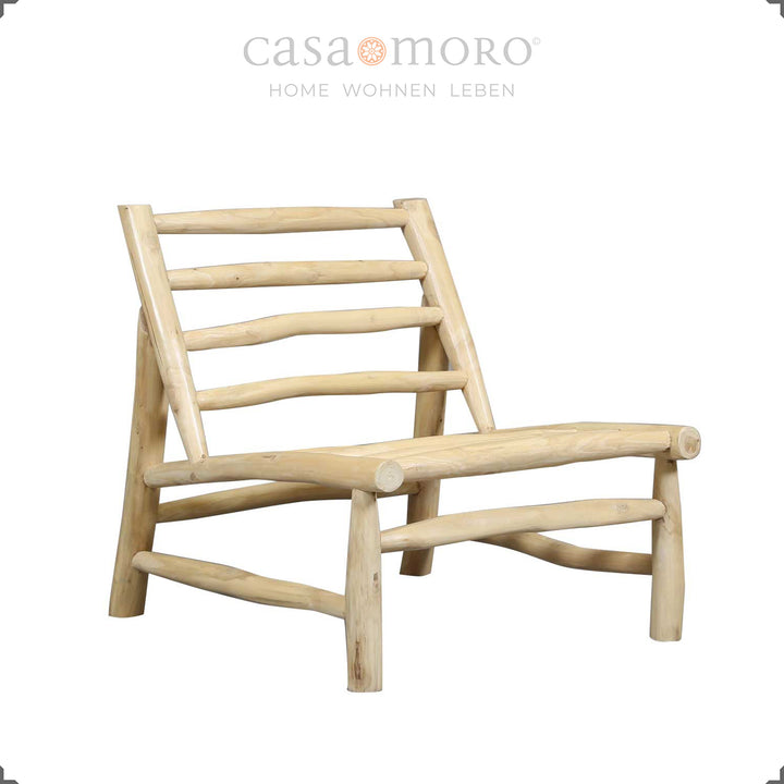 Handgefertigter Sessel Lounge Outdoor Indoor, naturbelassenes Teakholz verleiht warmen Charakter