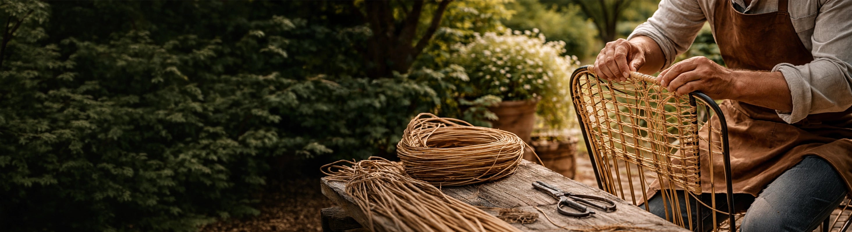 sillas de ratán – Silla de ratán con estructura de hierro tejida a mano: sillas de jardín hechas a mano con material natural para terrazas y balcones