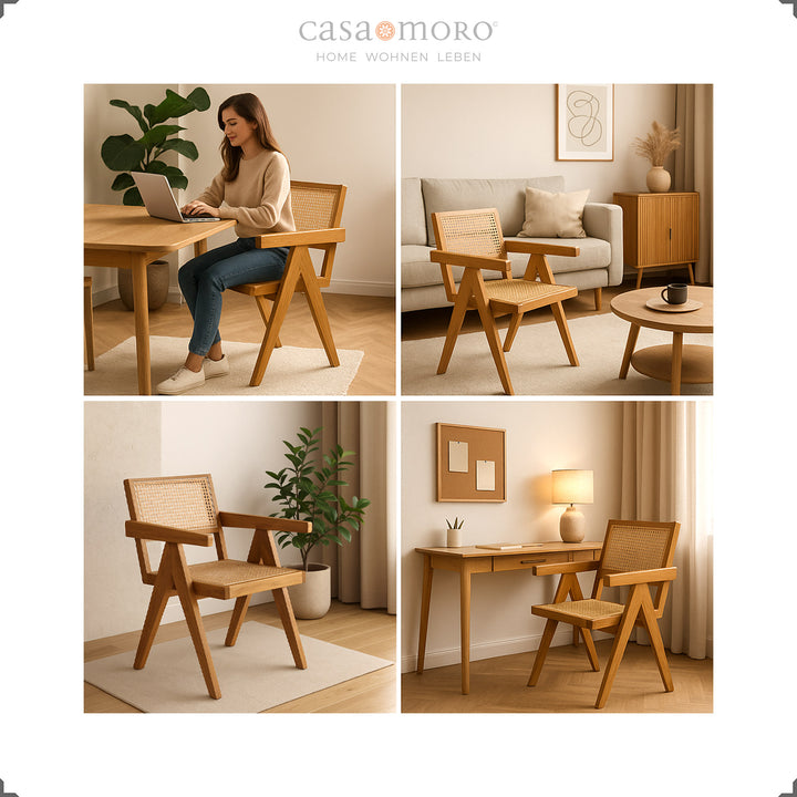Armlehnstuhl mit Wiener Geflecht aus Teakholz, vielseitig einsetzbar als Sessel im Wohnzimmer oder Arbeitszimmer