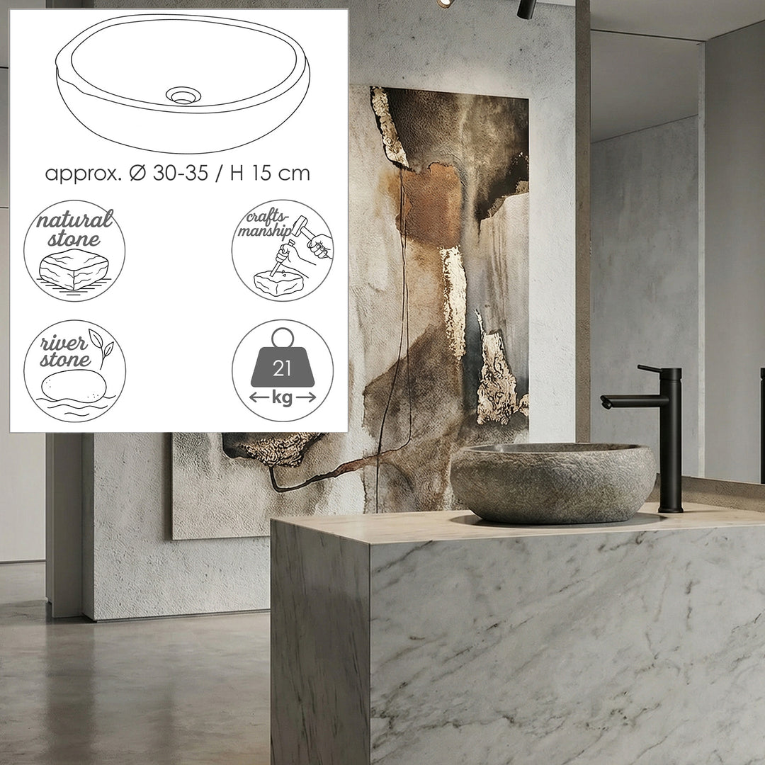 Lavabo de piedra natural Ø 30-35 – piedra de río