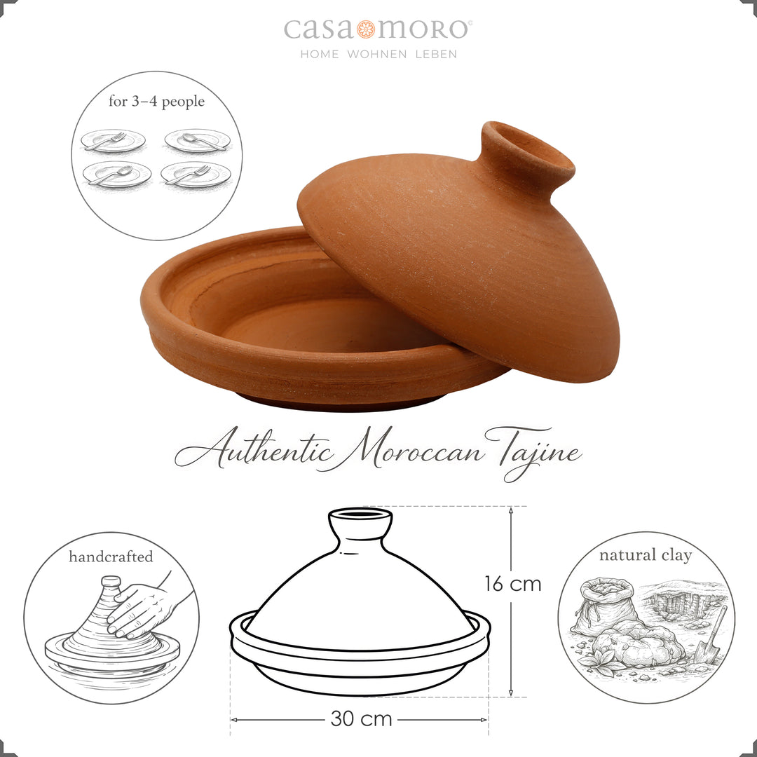marroquí Tagine Hecho de arcilla natural y arcilla, sin esmaltar, ideal para 3-4 personas.