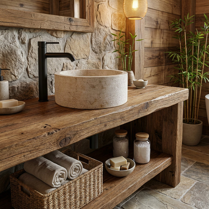 Lavabo hecho de piedra